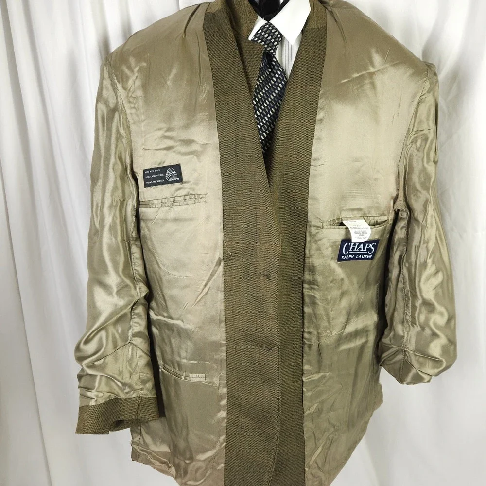 Chaps Ralph Lauren Men's Khaki Windowpane Wool Sport Coat‎ 46R Vintage